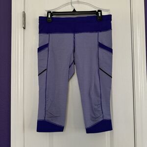 Lululemon Run For Fun Crop Bruised Berry Wee Stripe Purple Leggings Size 10